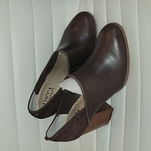 New Lucca Lane Kaison Leather Ankle Booties Size 8.5 Women's Chunky Heel Brown